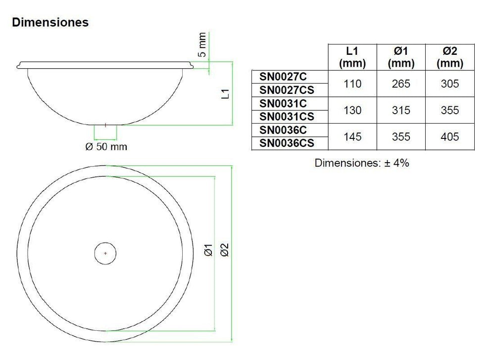 MEDICLINICS SN0036CS Lavabo empotrable Inoxidable Mate