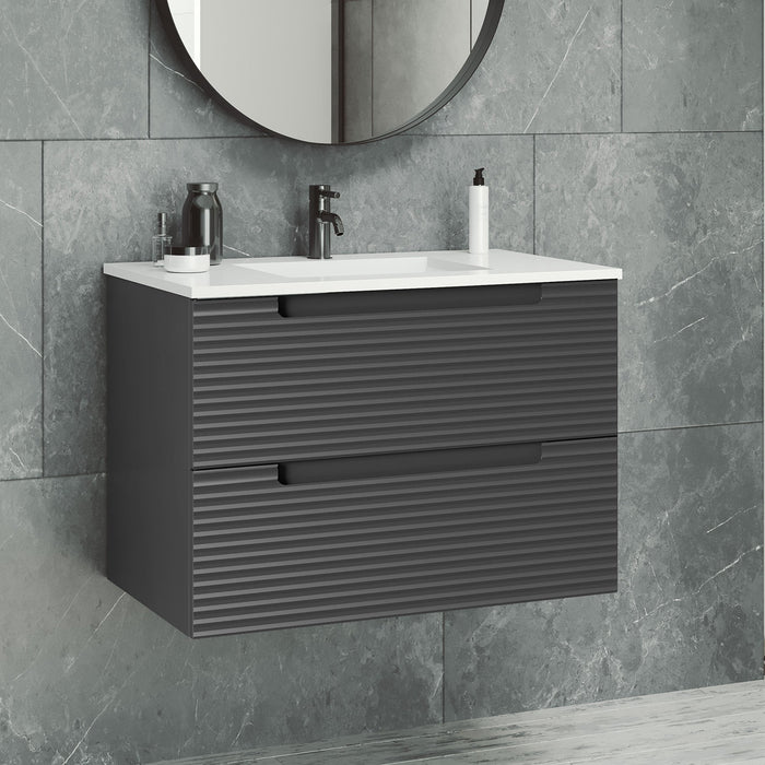 VISOBATH KYOTO Mueble de Baño con Lavabo 2 Cajones Suspendido Color Gris Ceniza