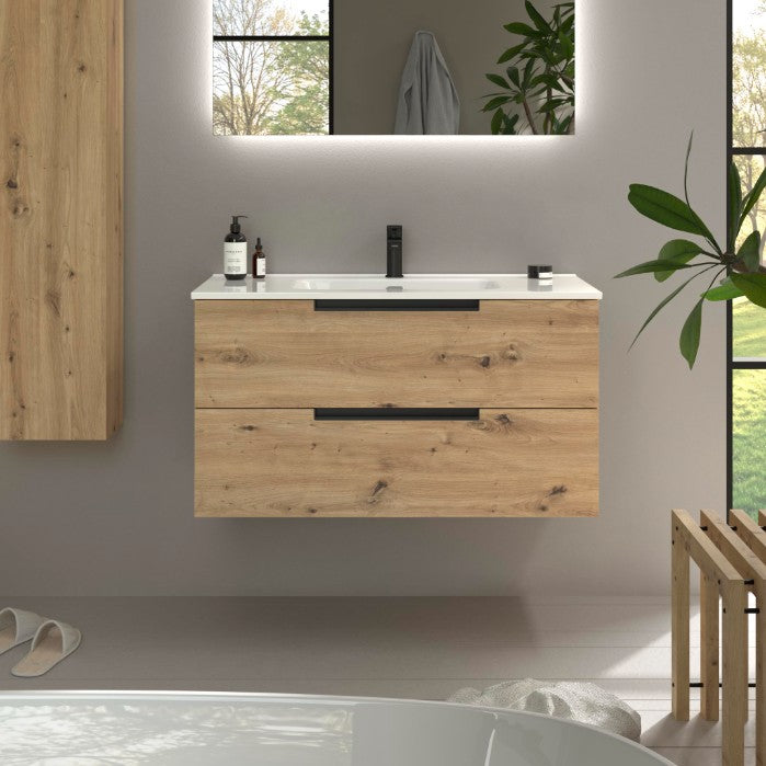 SALGAR LENI Mueble de Baño con Lavabo Color Roble