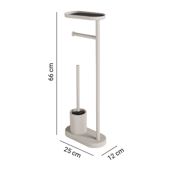 GEDY 30326600000 ELIOS Columna de pie con portarrollos, escobillero y repisa beige mate