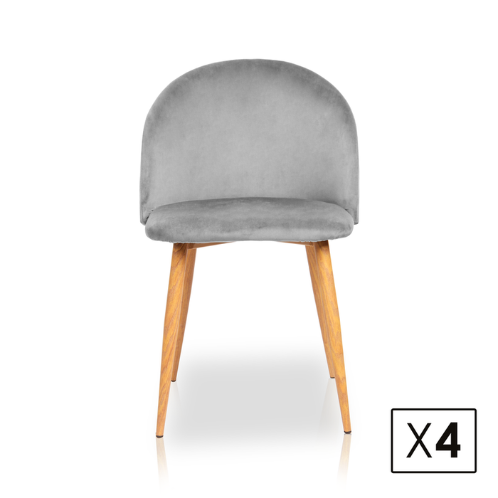 FURNITURE STYLE FS7003PIEDVEL MERCEDES Pack 4 Dining Chairs Velvet Stone Gray Color