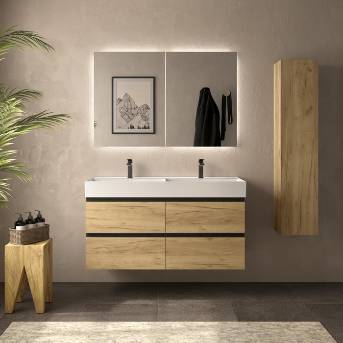 SALGAR 115941 BEQUIA METAL Mueble de Baño 2 pozas Porcelana 120cm Roble