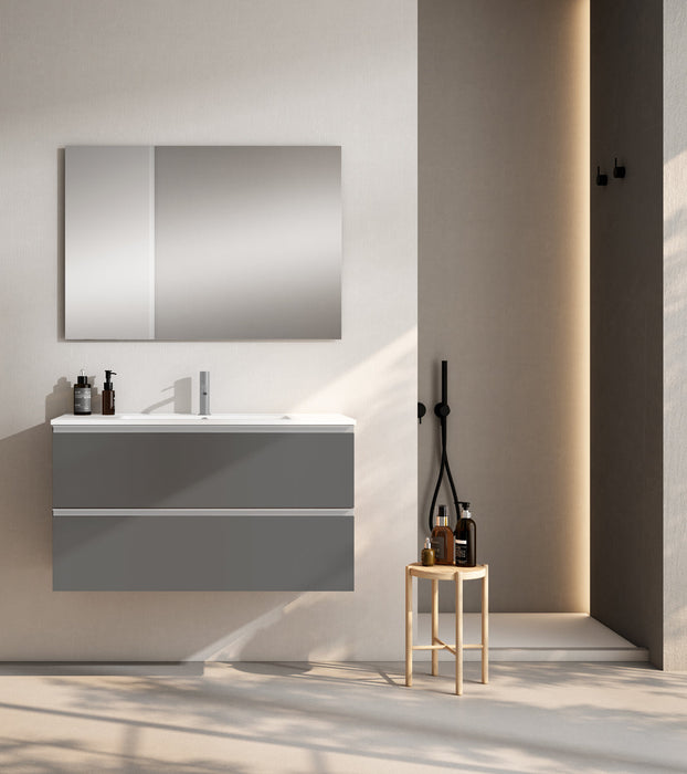 VISOBATH GRANADA Conjunto Completo Mueble de Baño Suspendido 2 Cajones Color Gris Ceniza Tirador Aluminio