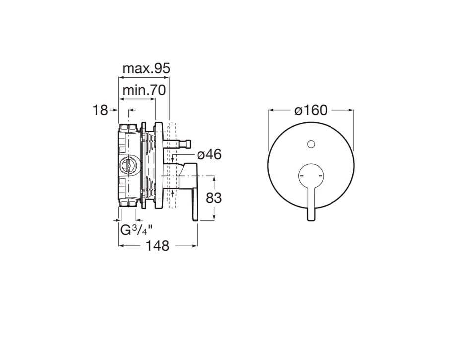ROCA A5A0B96NM0 NAIA Grifo Monomando Empotrable para Baño-Ducha con Inversor Automático Negro Titanio Cepillado