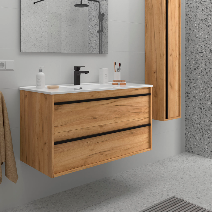 SALGAR ATTILA Mueble de Baño con Lavabo 2 Cajones Color Roble África