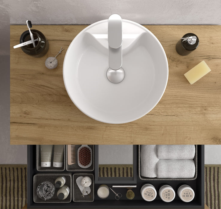 SALGAR BEQUIA PLUS Mueble 3C Lavabo sobre encimera 120 cm Roble Tirador Negro