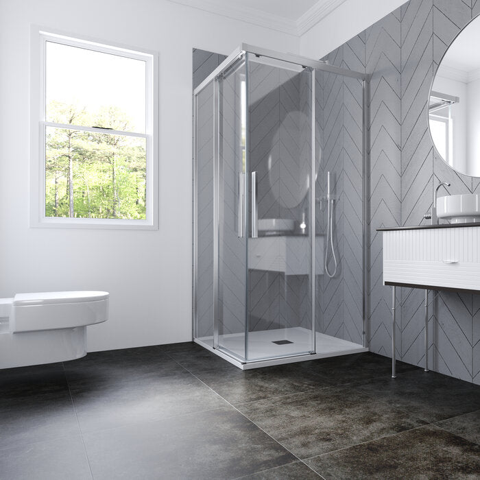 PROFILTEK SA-820 SALMA PLUS 2 sliding leaves + 2 fixed leaves. 8 MM Silver High Gloss* Transparent