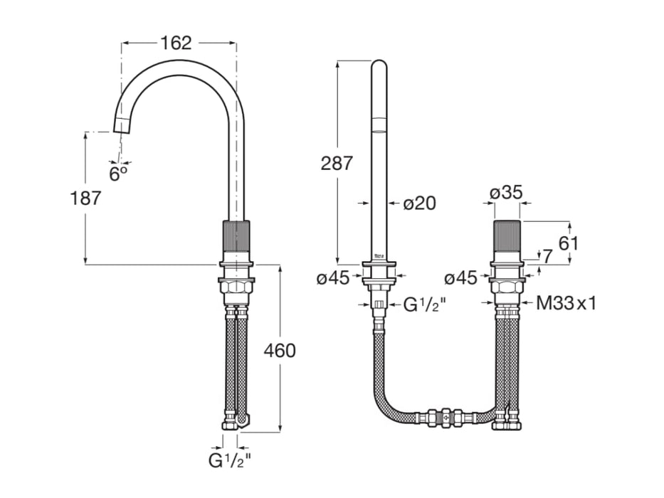 ROCA A5A3D3FP10 NU Single-lever Sink Faucet with Shelf Handle Stripes Honey Yellow