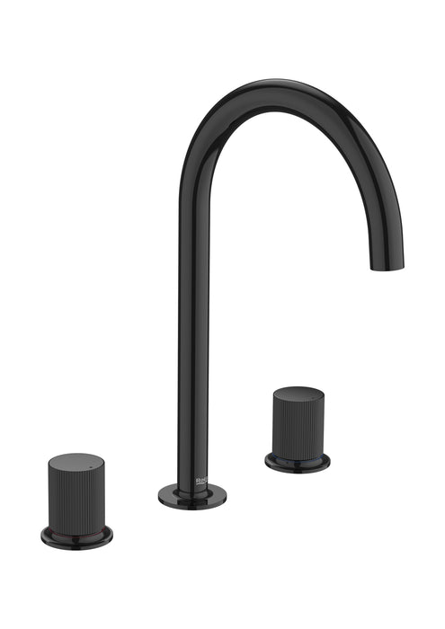 ROCA A5A3E3FCN0 NU Grifo Bimando Lavabo con Manetas de Repisa Maneta Stripes Negro Titanio
