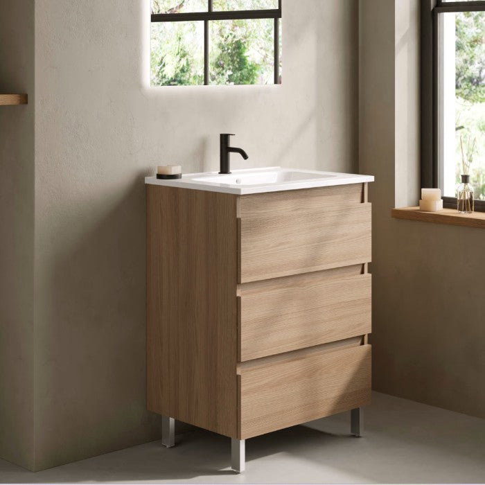 ROYO KENA Mueble+Lavabo A Suelo 3 Cajones Nogal Arenado