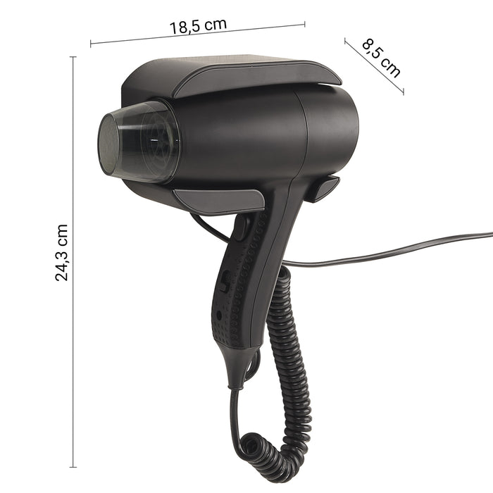 GEDY 50591400000 TRAMONTANA Secador de pelo 1200 W con soporte a pared negro mate