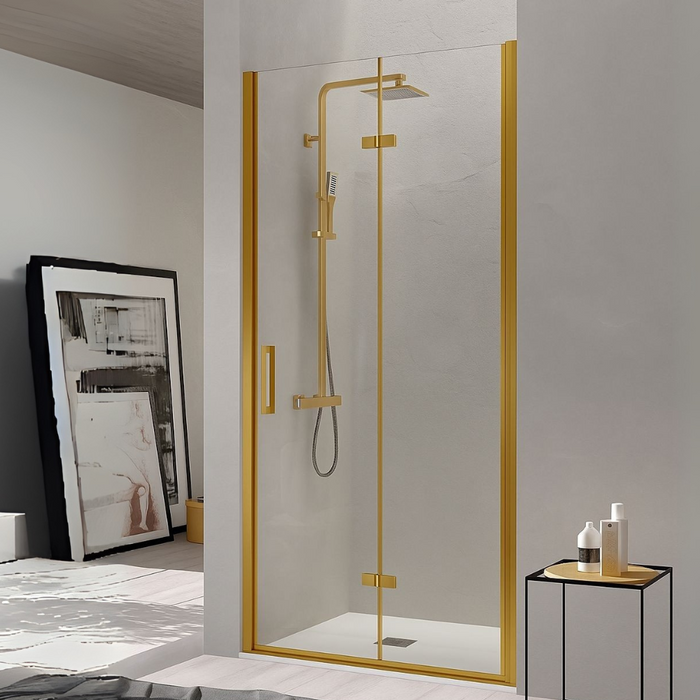 KASSANDRA NARDI NA300 Mampara de Ducha Plegable + Perfil de cierre Oro Cepillado Transparente