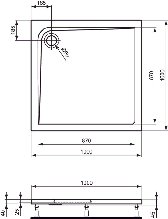 IDEAL STANDARD K517401ULTRAFLAT Plato Ducha Acrílico 100x100 Blanco