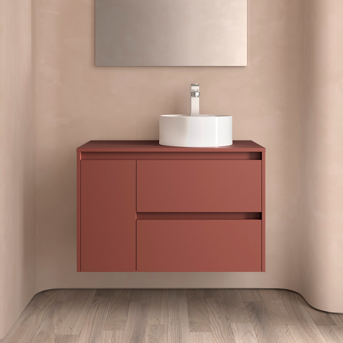 SALGAR NOJA 910 Mueble de Baño con Tapa Encimera 2 Cajones 1 Puerta Izquierda Color Rojo Mate