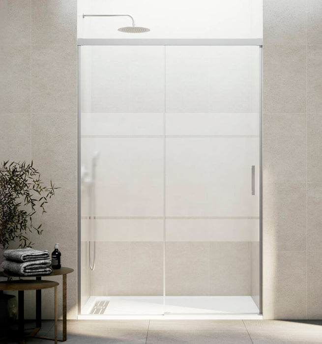 GME BASIC Mampara Frontal Ducha Corredera 1F+1C Nickel Vidrio Decorado