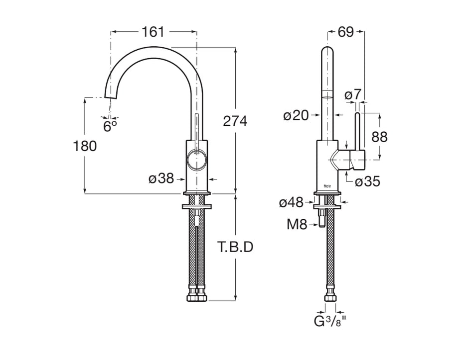 ROCA A5A4A3FC00 NU Grifo Monomando Lavabo con Maneta Lateral Cold Start Maneta Pin Cromo