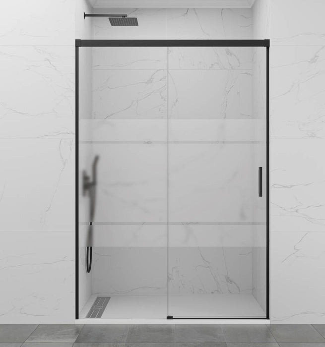 GME BASIC Mampara Frontal Ducha Corredera 1F+1C Negro Vidrio Decorado