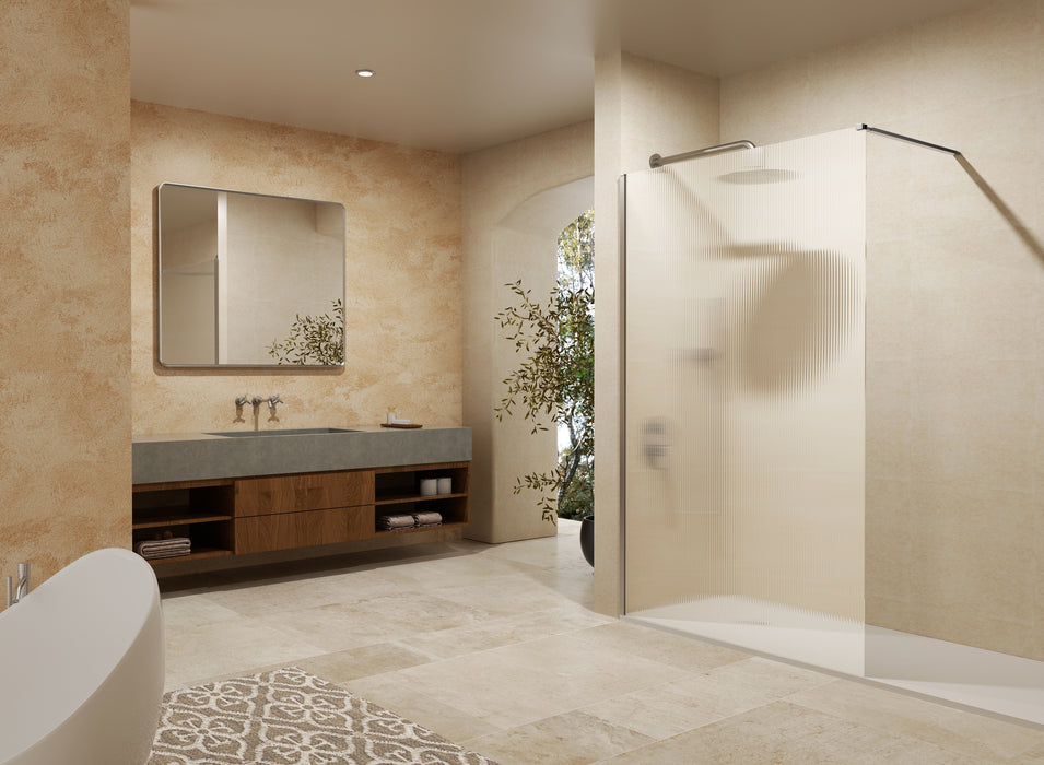 SB_X SCREEN WAVES Mampara Fijo Ducha 8 MM Niquel Cepillado Vidrio Acanalado