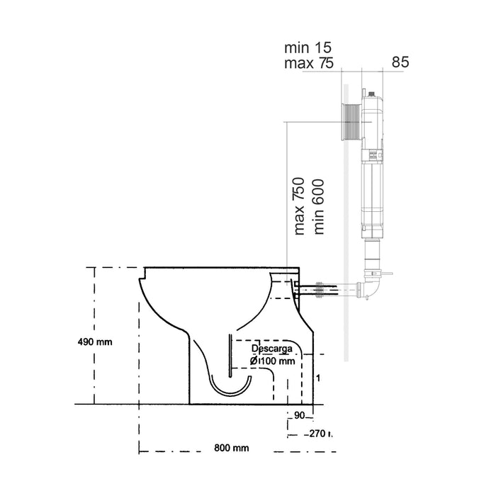 PRESTO 87409 Inodoro con cisterna empotrada doble descarga Cromo mate