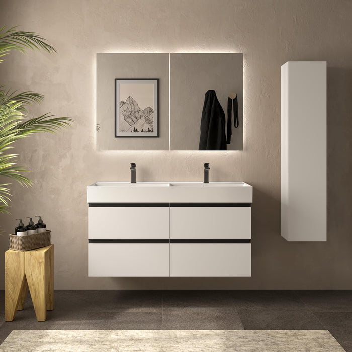 SALGAR 115940 BEQUIA METAL Mueble de Baño 2 pozas Porcelana 120cm Blanco Mate