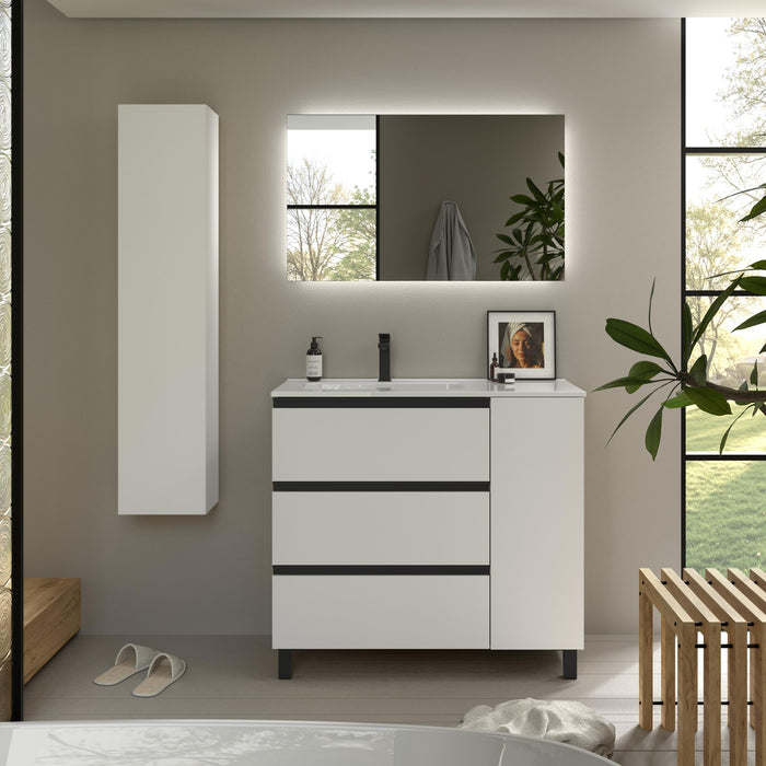 SALGAR 117550 BEQUIA PLUS METAL Mueble de Baño 1 poza Porcelana 110cm Blanco Mate