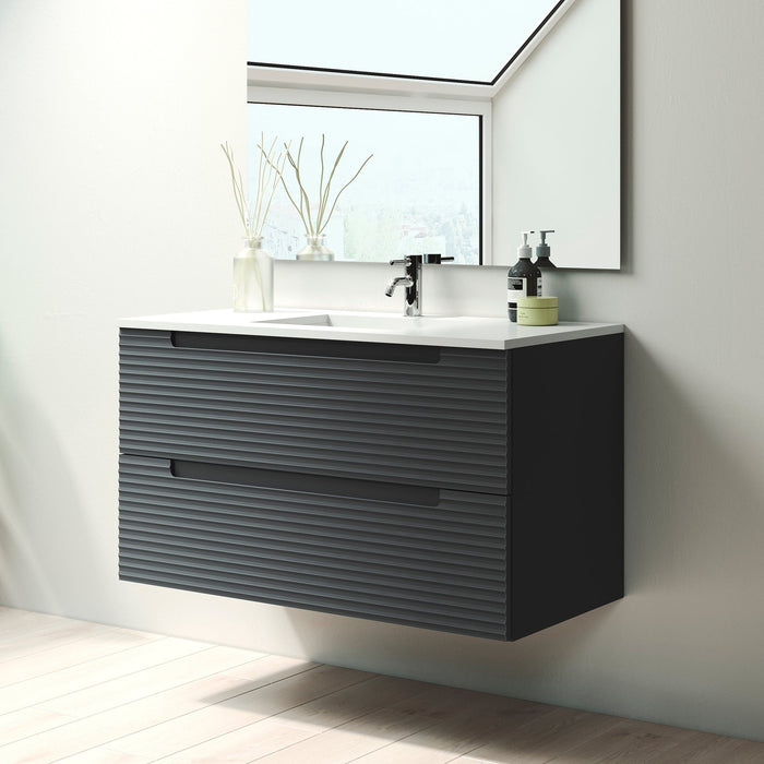 VISOBATH KYOTO Mueble de Baño con Lavabo 2 Cajones Suspendido Color Gris Ceniza