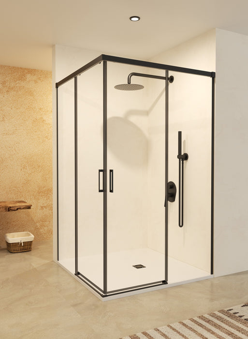 SB_X STYLO Mampara Ducha Cuadrada Negro Mate Transparente