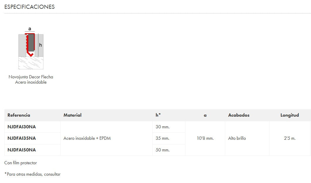 EMAC NOVOJUNTA DECOR FLECHA Perfil Acero Inoxidable 2,5 m