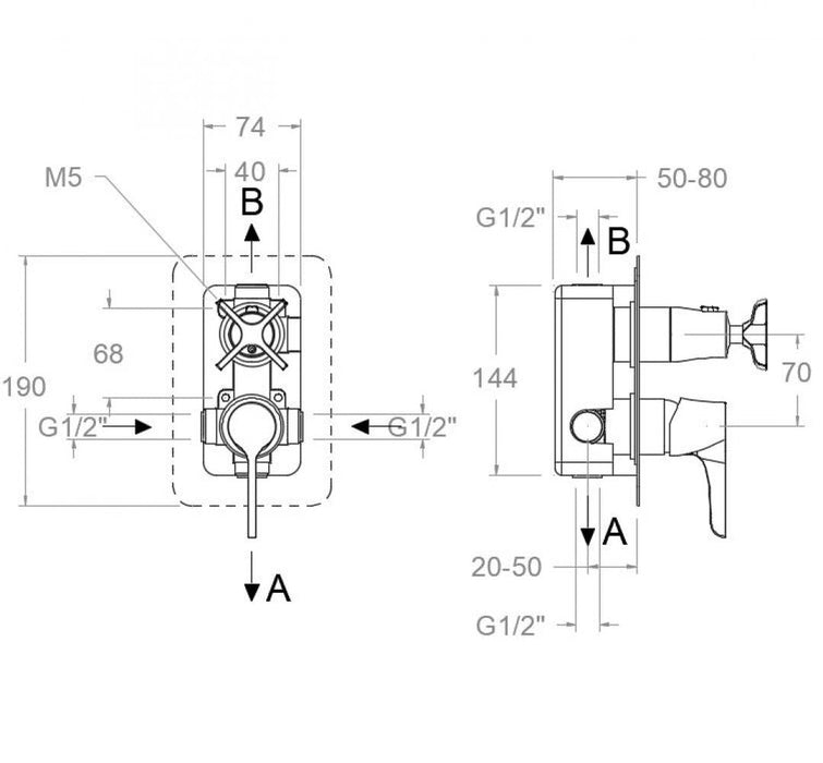 RAMONSOLER 911512S ADAGIO Grifo Monomando Empotrado 2 Vías S2 Sin Equipo de Ducha Cromo