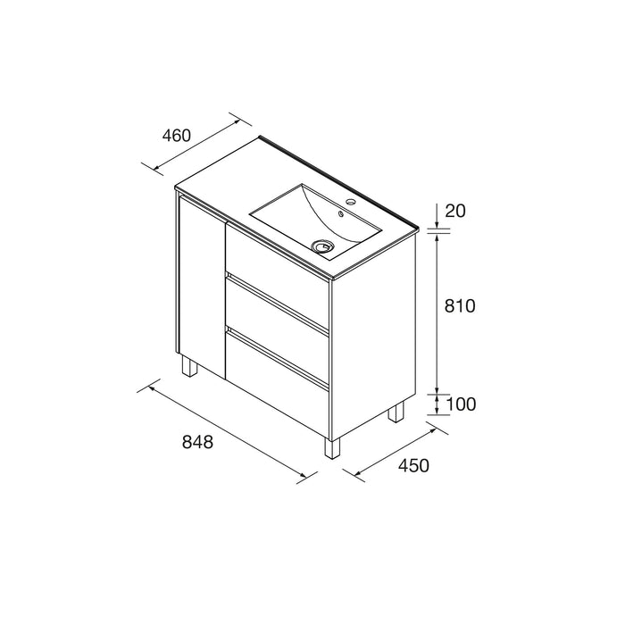 SALGAR NOJA 910 Mueble de Baño con Lavabo 3 Cajones 1 Puerta Izquierda Color Roble África