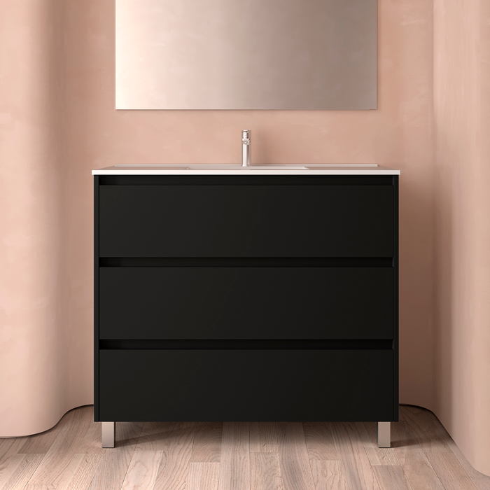 SALGAR NOJA Bathroom Furniture with Sink 3 Drawers Matte Black Color