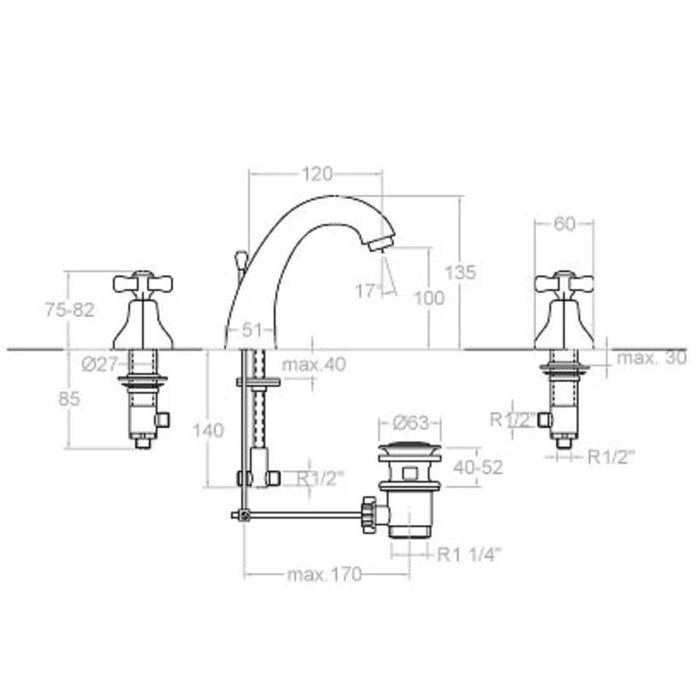 RAMONSOLER 3142C GAUDI Grifo De Repisa Para Lavabo Con Válvula Automática