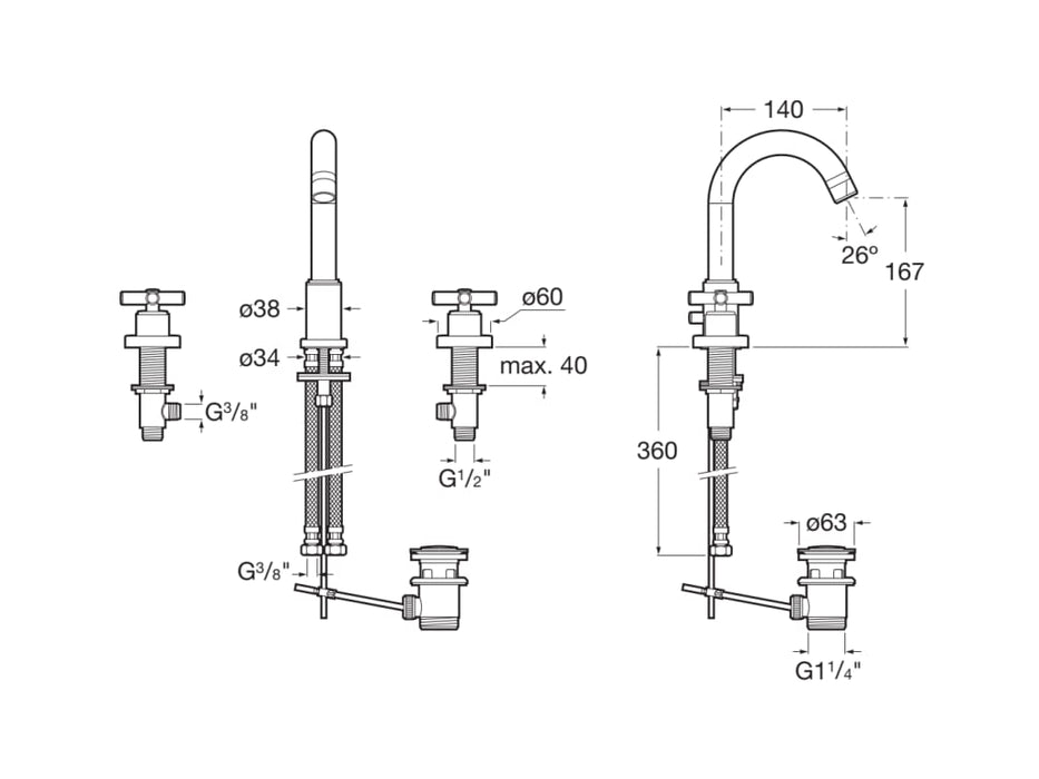 ROCA A5A4443C00 LOFT Grifo Bimando Lavabo Caño Giratorio Desagüe Automático Cromo