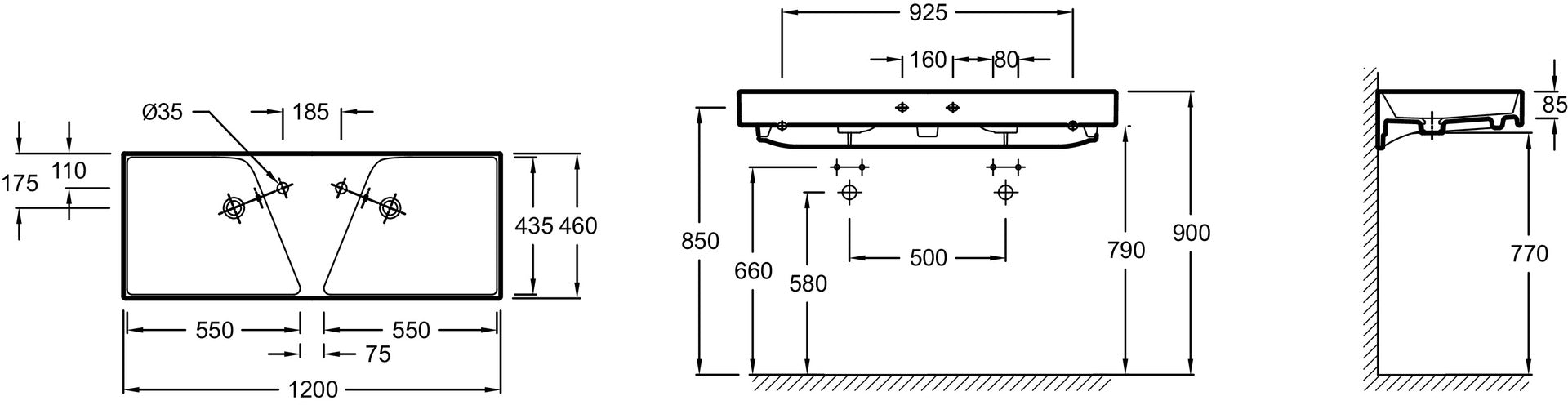 JACOB DELAFON EXM112-Z-00 RYTHMIK Lavabo Doble 120x46cm