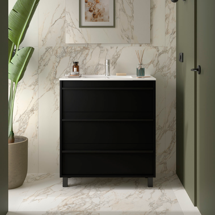 SALGAR ATTILA Bathroom Cabinet with Sink 3 Drawers Matte Black