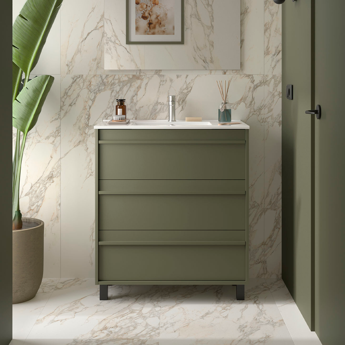 SALGAR ATTILA Bathroom Furniture with Sink 3 Drawers Matte Green Color