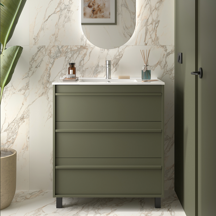 SALGAR ATTILA Bathroom Furniture with Sink 3 Drawers Matte Green Color