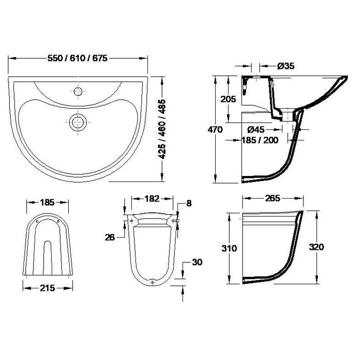 VALADARES 13321002 OCEANUS Sink 67 cm With Semipedestal