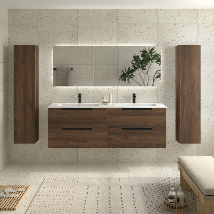 SALGAR 121991 LENI Mueble de Baño 2 pozas Solid Surface 160cm Nogal