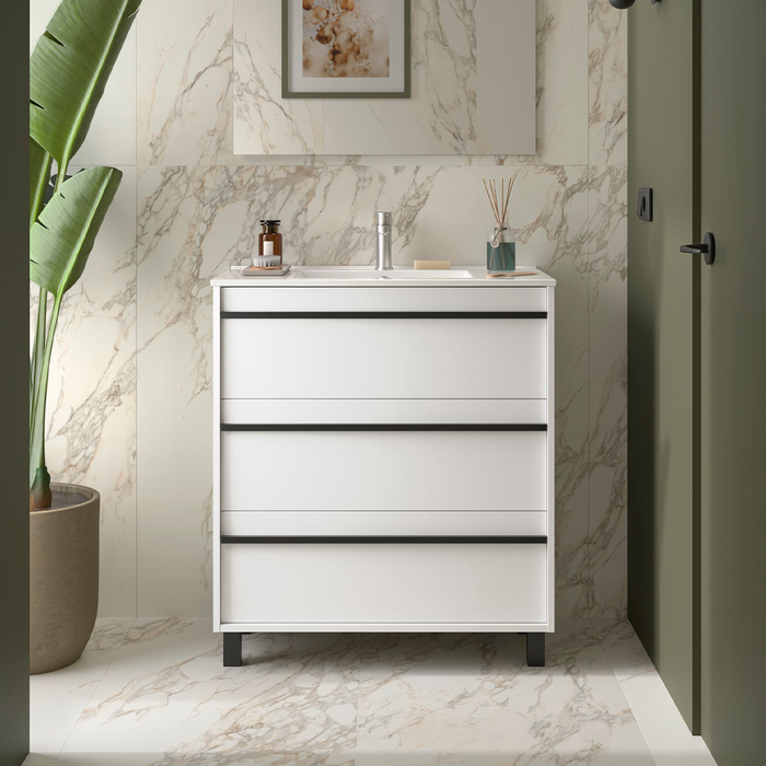SALGAR ATTILA Mueble de Baño con Lavabo 3 Cajones Color Blanco Mate