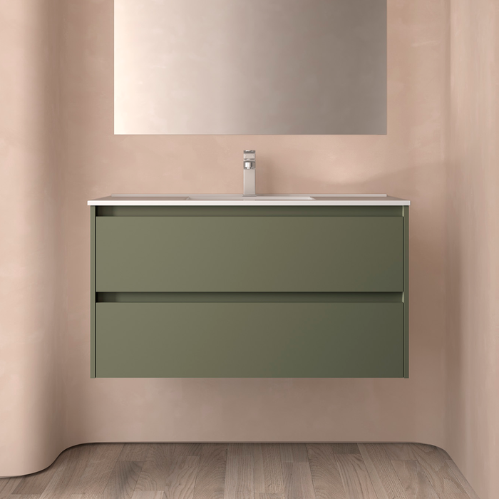SALGAR NOJA Mueble de Baño con Lavabo 2 Cajones Color Verde Mate