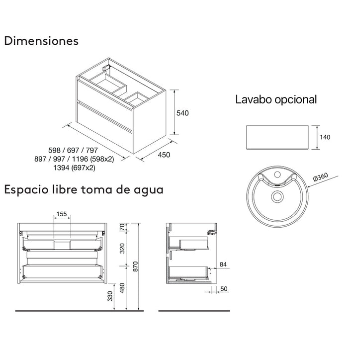 SALGAR NOJA Mueble de Baño con Tapa Encimera 2 Cajones Color Roble África