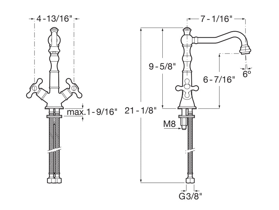 ROCA A5A384BC00 CARMEN Grifo Bimando Lavabo con Caño Alto Giratorio con Desagüe Click-Clack Cromo