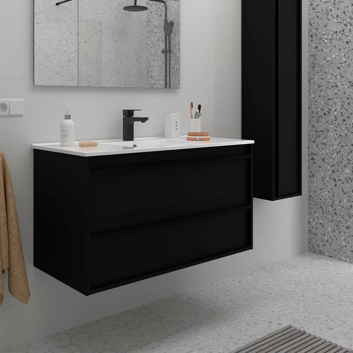 SALGAR ATTILA Mueble de Baño con Lavabo 2 Cajones Color Negro Mate