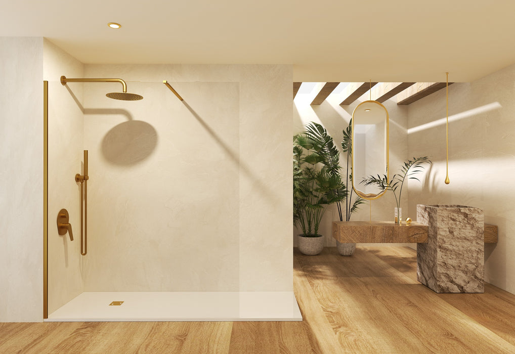 SB_X SCREEN Mampara Fijo Ducha 8 MM Oro Cepillado Transparente