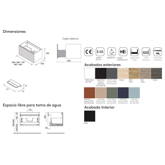 SALGAR BIBA Mueble de Baño con Tapa Encimera 1 Cajón Contenedor Color White Cotton
