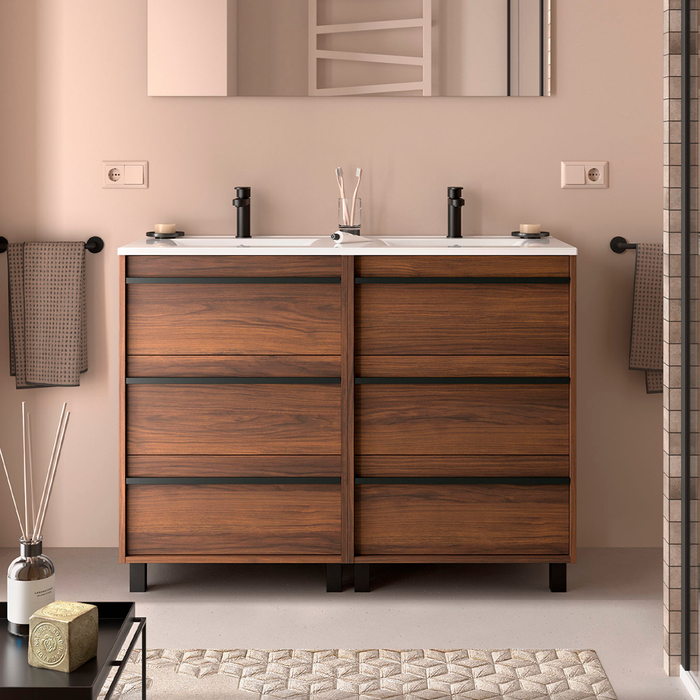 SALGAR 105167 ATTILA Mueble de Baño con Lavabo 6 Cajones 120 cm Color Nogal Maya