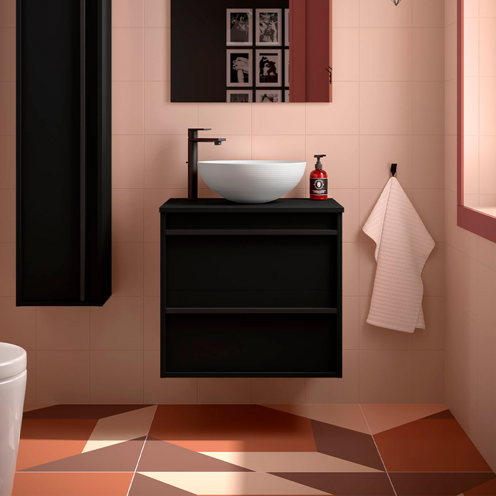 SALGAR ATTILA Mueble de Baño con Tapa Encimera 2 Cajones Color Negro Mate
