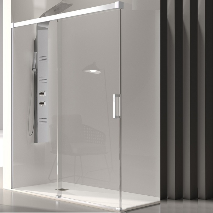 KASSANDRA GLASÉ Mampara Frente Ducha Fijo + Puerta Corredera 6 mm Blanco Transparente