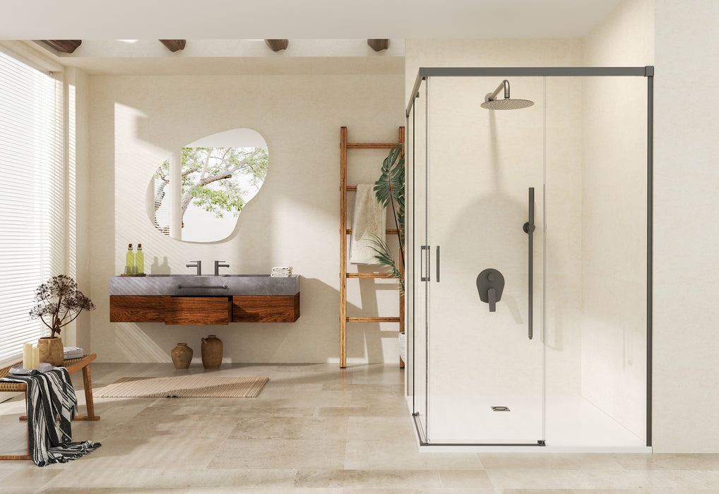 SB_X STYLO Mampara Ducha Rectangular Black Gun Metal Transparente